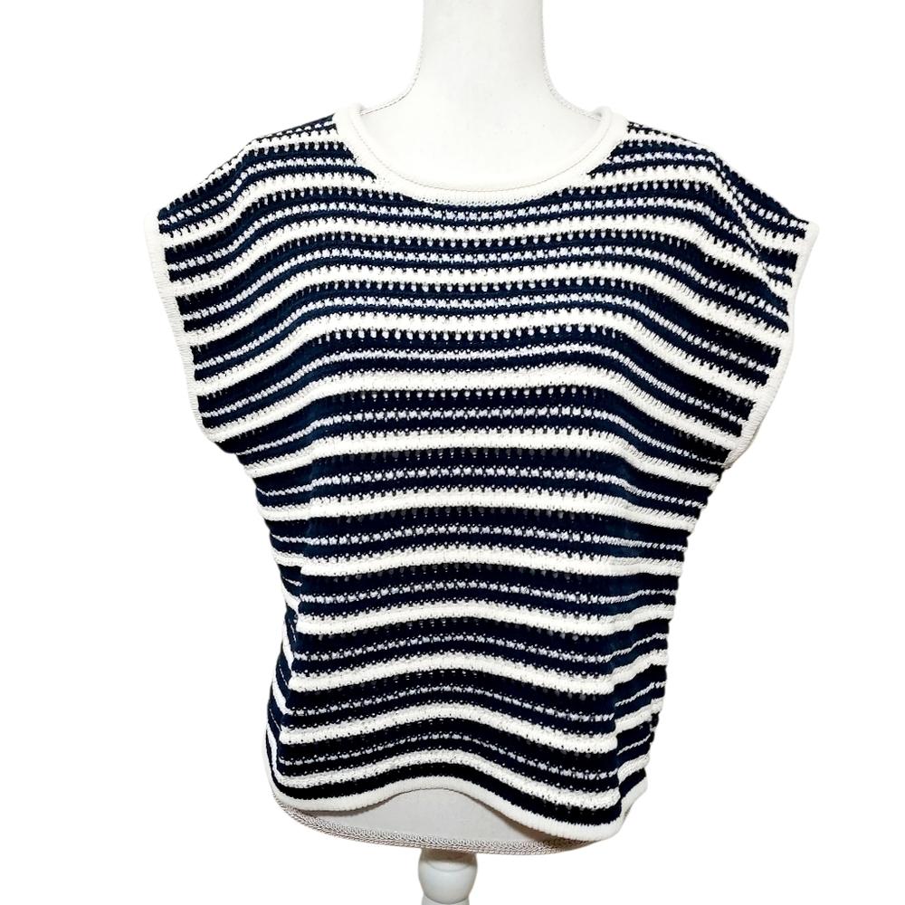 Joie Navy White Stripe Sequin Sweater Vest XL
